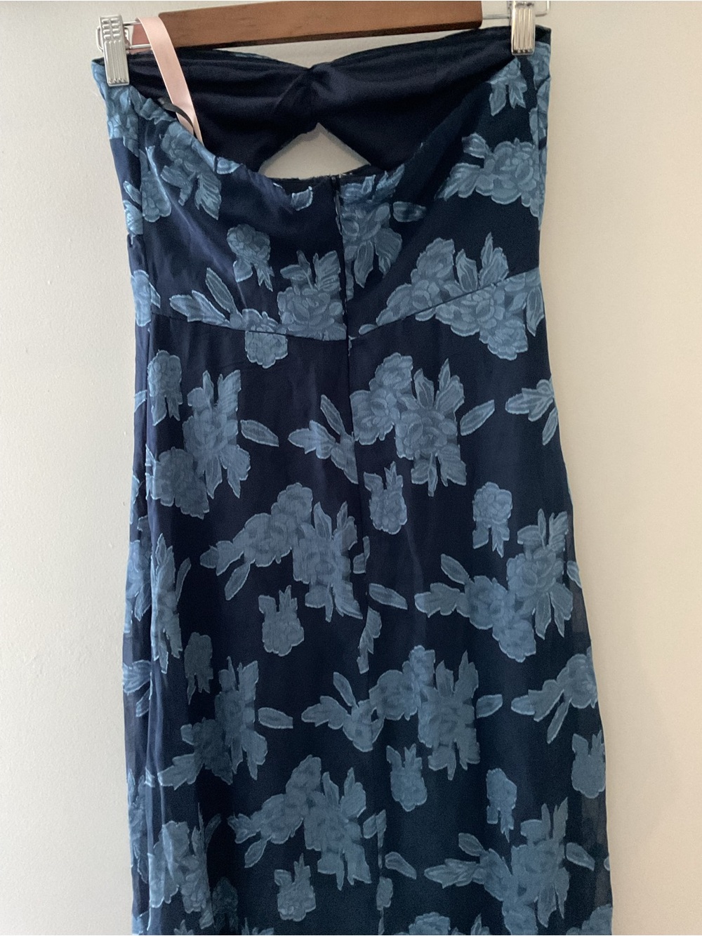 Lulus Danae Navy Blue Floral Jacquard Strapless Chiffon Maxi Dress Event - Picture 8 of 14